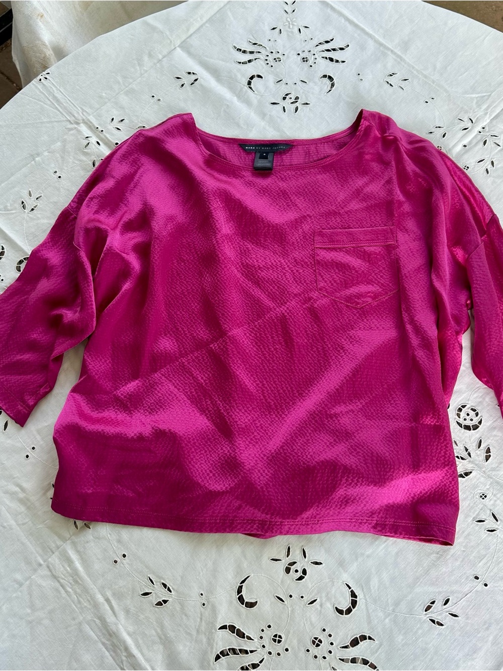 Marc By Marc Jacobs Silk Women's Bright Fuchsia Scoop Neck Pocket Top